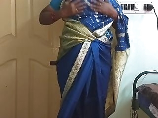 des indian horny cheating tamil telugu kannada malayalam hindi wifey vanitha wearing blue colour saree  showing big boobies and shaved pussy press rock hard boobies press nip rubbing pussy onanism